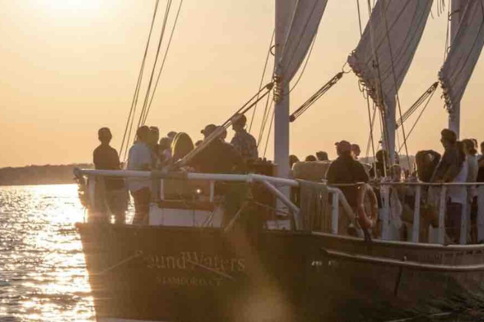 Join us aboard the 80′ Schooner for a Sunset Sail. Bring your dinner and your favorite beverage and relax while watching the sun dip below the horizon. What to Bring Hat Sunglasses Sunblock Sweatshirt Boat shoes, sneakers, comfortable rubber sole shoes Small picnic-style meal or, snacks, beverages (Wine/Beer is allowed, but no hard liquor)